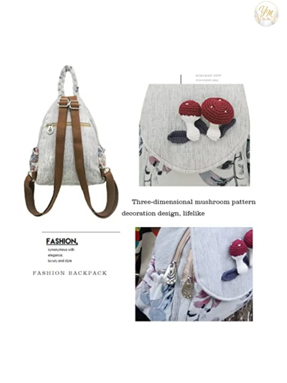 Retro Bohemian Washed Canvas Backpack with 3D Decoration, Multi-functional